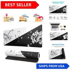 Elegant Black & White Cherry Blossom Gaming Mouse Pad - 31.5x11.8 Inches picture