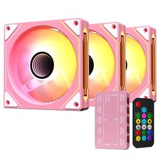 Vetroo Pink LF120 3-Pack 120mm Infinite Mirror ARGB & PWM PC Fan w/ Controller picture