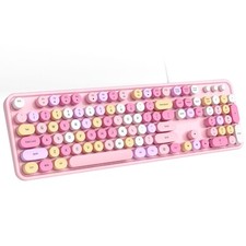MOFII Wired Keyboard, Cute Colorful Keyboard Full Size, Retro Typewriter Keyb... picture