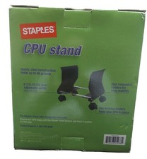 Vintage Staples CPU Stand, Steel Stand Cart w/ Lockable Rolling Wheels/ Black picture