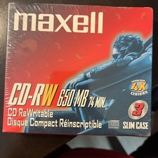 Sealed Maxell CD-RW74 CD ReWritable 650MB 74Minute 3-Pack Y2K Survival Guide picture
