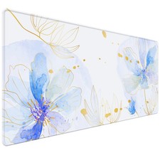 Blue Desk Mat Aesthetic Floral Large Mouse Pad 35.4x15.7 Inch XXL Keyboard PC picture
