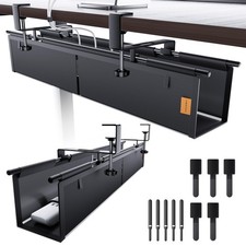 Black 27 Inch No Drill Under Desk Cable Management Tray Wire Organizer picture