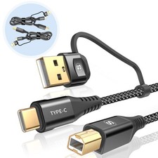 High-Speed 2-in-1 USB-A/C to USB-B Printer Cable 6.6ft Braided 2-Pack for HP, Ca picture