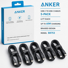 Anker USB-C to USB-C Cable 6 ft 60W Braided Black 5-Pack B8753 picture