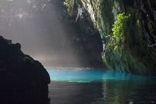 Landscape cave lake sunlight nature Custom Gaming Mat Desk picture