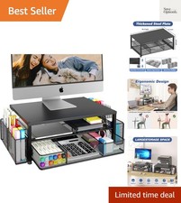 Desk Organizer and Accessories, 2-Tier Riser with Drawer and 2 Pen Holders, L... picture