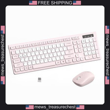 Wireless Keyboard and Mouse Combo Silent Full Size Office Home Pink picture