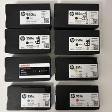 Qty 8 HP 950XL Ink Cartridges 4 New Blk, 1 Used Blk, 1 EA Used Yel,Cyan,Magenta picture
