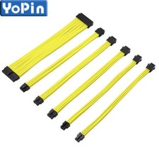 Braided ATX Sleeved Cable Extension Kit for Power Supply Cable Kit Yellow 6Pcs picture