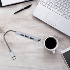 Grey Durable Aluminum Alloy USB Hub 4 Port Data Transfer Dock for Computer picture