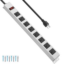 Heavy Duty 8 Outlet Metal Power Strip Surge Protector White 6 FT Cord Mountable picture