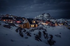 Landscape greenland night house lights town snow Custom Gaming Mat Desk picture