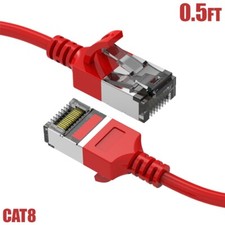 0.5FT Cat8 RJ45 Network LAN Ethernet U/FTP Shielded Patch Cable Slim 30AWG Red picture