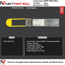 Arista QSFP-40G-LRL4  SMF LC QSFP+LR4 XVR-10063-20 picture