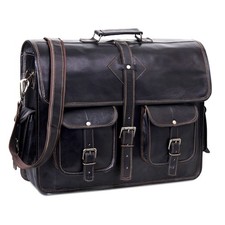 Black Leather Messenger Bag for Men and Women 18 Inch | Handmade Vintage Genu... picture