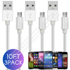 3 PACK 10Ft Extra Long Micro USB Cable Fast Charge Android Charger Charging Cord picture