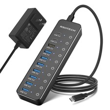 Powered USB Hub, RSHTECH 10-Port USB 3.2/USB C Hub 60W with 10Gbps USB-A 3.2,... picture