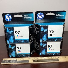 Lot 4 Genuine HP 96 97 Printer Ink 1 Black 3 Tri-Color Cartridges 2014 2015 2011 picture