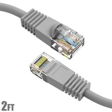 2FT Cat5E RJ45 Ethernet LAN Network UTP Patch Cable Copper Wire Gold 24AWG Gray picture