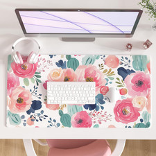 Large Pink Floral Mouse Pad Desk Mat PU Leather Waterproof 31.5 x 15.7 picture