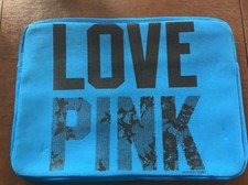 Victorias Secret LOVE PINK Laptop Sleeve 11”x15” Zipper Case Bag Computer BLUE picture