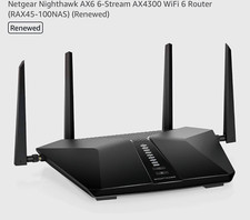 NETGEAR Nighthawk AX6 AX4300 WiFi 6 Router RAX45-100NAS 4-Port Gigabit picture