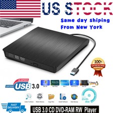 Slim External USB 3.0 DVD RW CD Writer Drive Burner Reader Player For Laptop PC picture