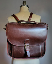 VTG ASTON BROWN GENUINE LEATHER BACKPACK LAPTOP CASE CONVERTS TO CROSS BODY USA picture