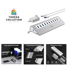 Powered USB Hub, 10 Port USB 3.1 Hub with 10Gbps Data Transfer, 36W12V/3A Pow... picture