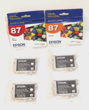 6 Genuine Sealed TO87 Epson Cartridges 4 Black 1 Magenta & 1 Orange picture