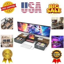 Dual Monitor Stand Riser with Two Drawers, Extra Large Storage for 2 Monitors... picture