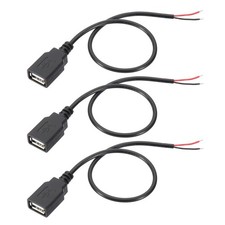 PATIKIL 1Ft USB 2.0 Female to 2 Pin Bare Wire Pigtail Cable, 3pcs 1Ft, Black picture