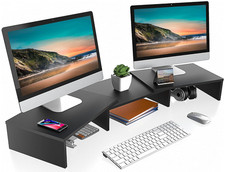 Soporte doble monitor madera 3 niveles ajustable organizador escritorio, Nuevo picture