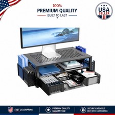 Stylish Black Laptop Stand with Cooling Mesh & Storage - Perfect for Home Office picture