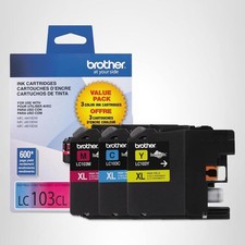 NEW Brother LC103CL XL 3PACK 600 Page High-Yield Ink Cyan Magenta Yellow 08/2028 picture