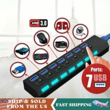 7 Port USB 3.0 Hub Charger Switch Splitter Powered AC Adapter PC Laptop Desktop picture