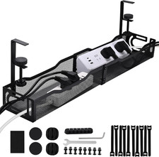 Under Desk Cable Management Tray 25.3 Inch, Clamp-On Cable Organizer Box for Sta picture