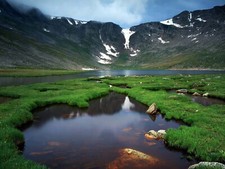 Landscape mountains lake nature water clouds usa grass Custom Gaming Mat Desk picture