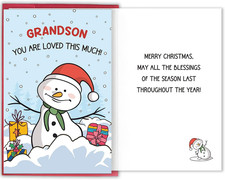 Christmas Card for Grandson, Cute Snowman Holiday Greeting Card with Loving Mess picture