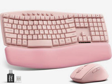 Pink Wireless Keyboard and Mouse Combo, Ergonomic Wave, 30dB Quiet, MA41 picture