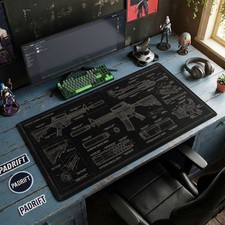 AR-15 M4 Rifle Blueprint Art XL Gaming Mouse Pad, Tactical Art Desk Mat picture