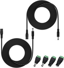 2PCS 10Ft(3M) 12V DC Power Extension Cable with Power Jack Adapter Connectors(2 picture