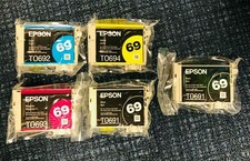 Genuine Epson 69 ink 5 Cartridges ink factory-sealed plastic bag, no retail box. picture