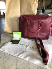 Vintage Longchamp Le Foulonné Burgundy Leather Briefcase Attache Laptop Bag picture
