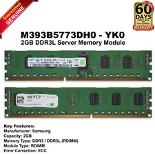 Samsung 16GB 8x2GB PC3L-12800R 1600MHz 1.35V Server Memory RAM M393B5773DH0-YK0 picture