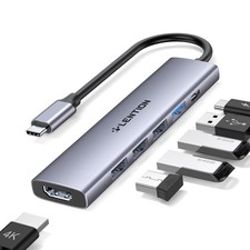 LENTION 6-in-1 USB-C Hub 4K HDMI 4x USB-A 100W PD Gray Japan Import picture