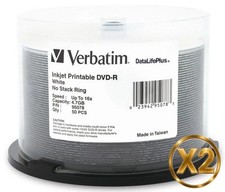 100-Pak Verbatim 16X WHITE INKJET (clear hub) DataLifePlus DVD-R, Verbatim 95078 picture