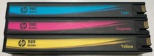 Set of 3 Mostly New Genuine HP 980 CYN MAG YEL Inkjets NO BX 65% INK CARTRIDGES  picture