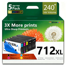 712XL Ink Cartridges 5-Pack (80-ml 2BK / 29-ml C/M/Y) |Replacement for HP 712XL picture